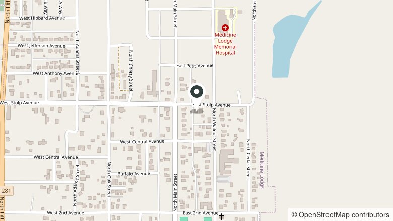 Map showing the location of 107 E. Stolp, Medicine Lodge, Kansas