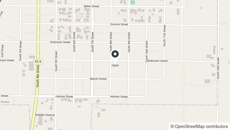 Map showing the location of 516 South 8th St., Kiowa, Kansas