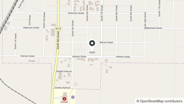 Map showing the location of 610 Holmes St., Kiowa, Kansas