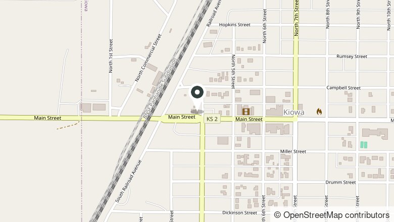 Map showing the location of 328 Main St., Kiowa, Kansas