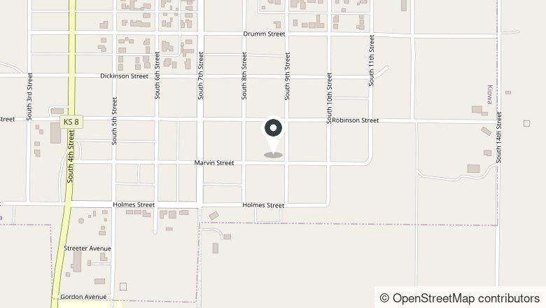 Map showing the location of 824 Marvin St., Kiowa, Kansas