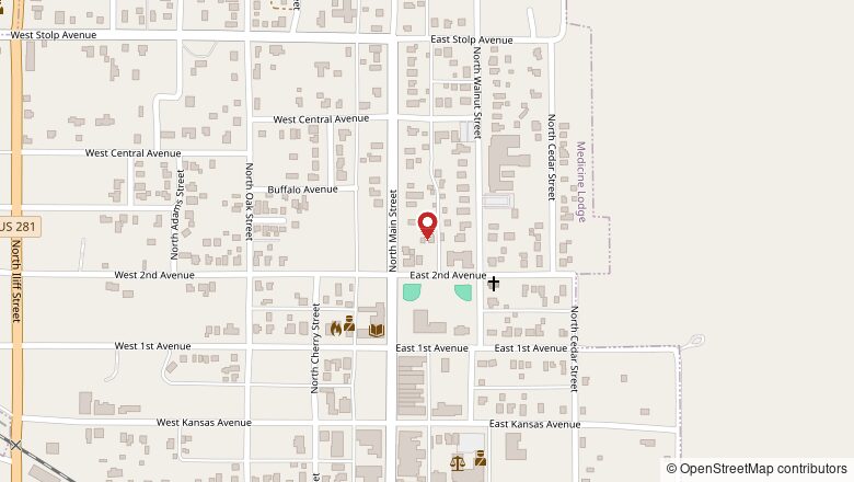 Street map showing the location of 306 N. Main St. in Medicine Lodge, Kansas