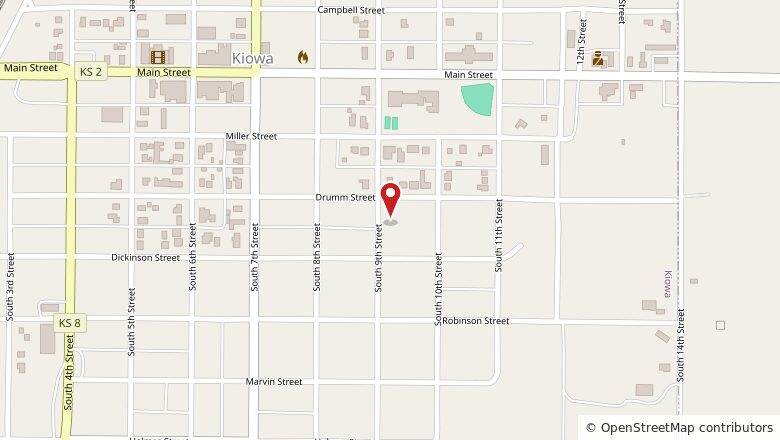 Map showing the location of 312 S. 9th St., Kiowa, Kansas