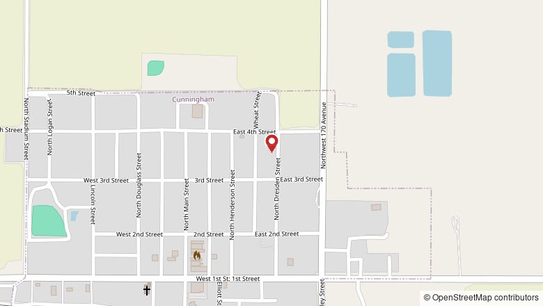 Street map showing the location of 321 N. Dresden St. in Cunningham, Kansas